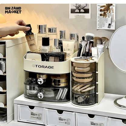 MAKEUP ORGANIZER WITH DRAWER & BRUSH HOLDER VANITY STORAGE FOR SPONGES LIPSTICKS & COSMETICS