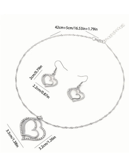 Elegant Sparkling Rhinestone Heart Shape Necklace Set